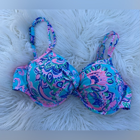 Lilly Pulitzer Other - Lilly Pulitzer Aqua Blue and Pink Floral Underwire Bikini Top
